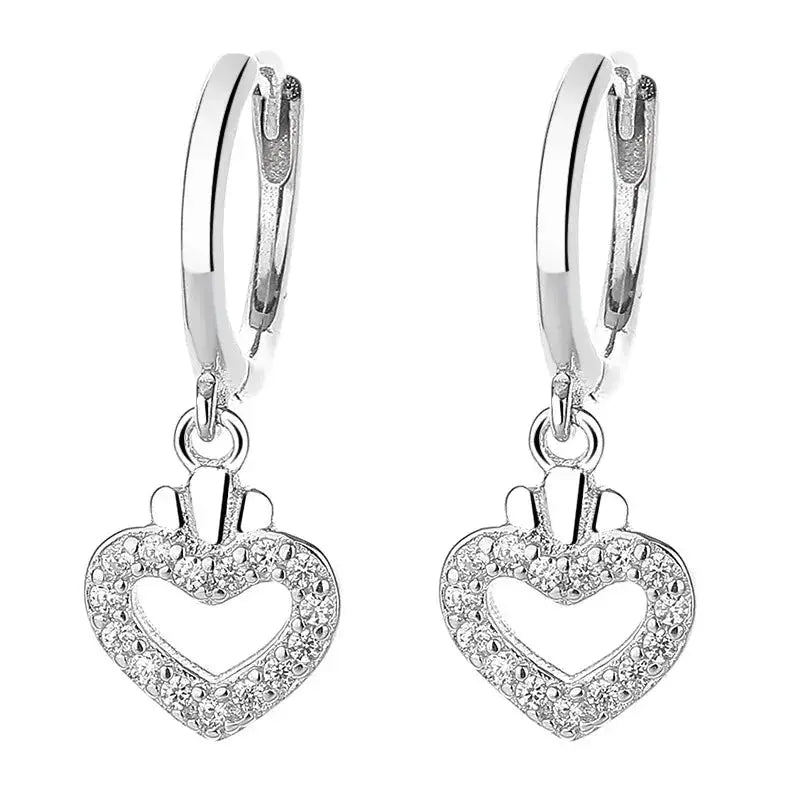 Hollow Pave Heart Charms Hoop Earrings shop name