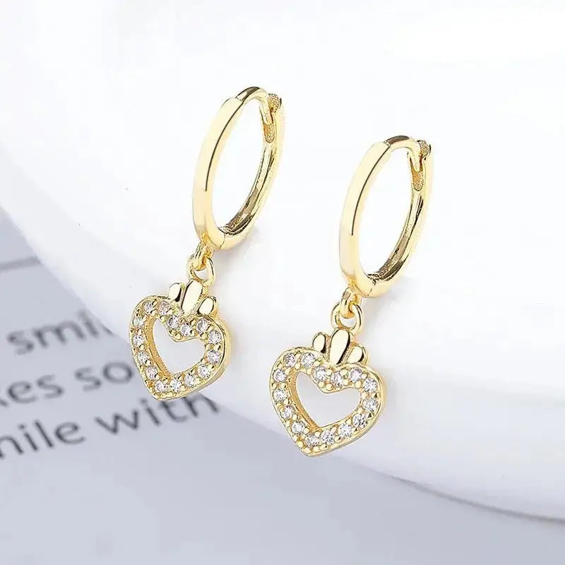 Hollow Pave Heart Charms Hoop Earrings shop name