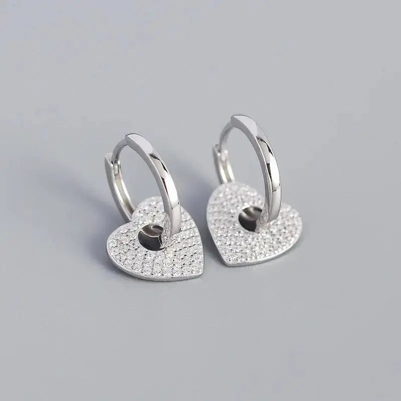 Iced Out Heart Charm Hoops