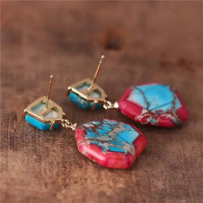 Imperial Jasper Red Turquoise Dangle Drop Earrings shop name