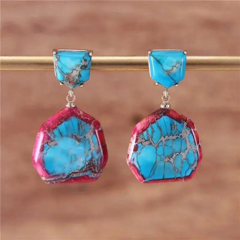 Imperial Jasper Red Turquoise Dangle Drop Earrings shop name