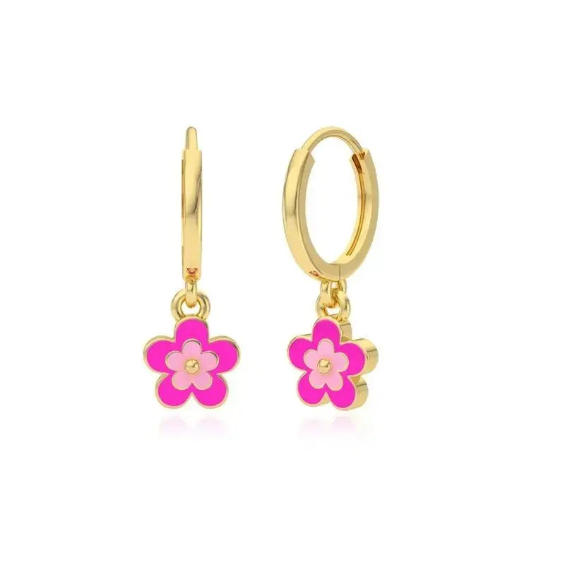 Little Gems Flower Enamel Charm Hoops Earrings