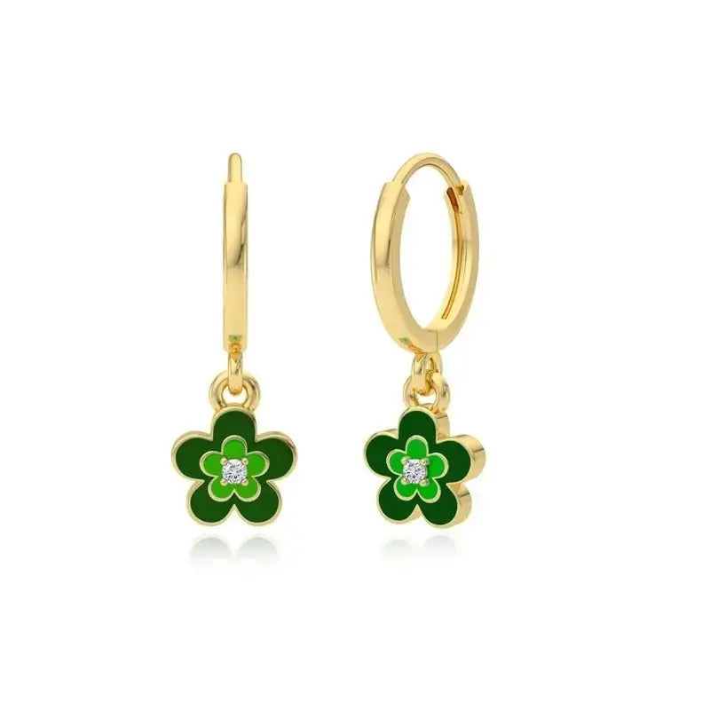 Little Gems Flower Enamel Charm Hoops Earrings