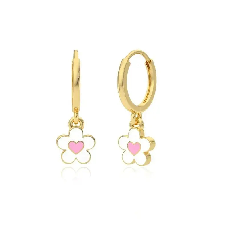 Little Gems Flower Enamel Charm Hoops Earrings