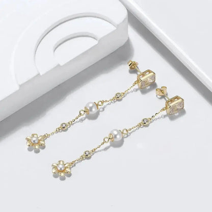 Luxury Pearl Drop Flower and Large Zicron Stud Earrings shop name