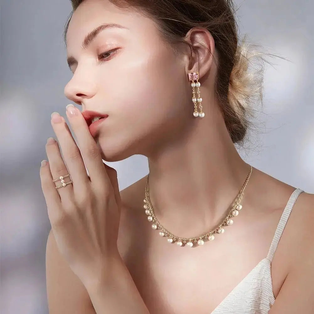 Luxury Pearl Tassels on Gem Stud Earrings shop name