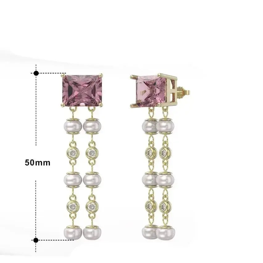 Luxury Pearl Tassels on Gem Stud Earrings shop name