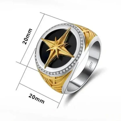 Mens Black Agate Retro Symbol Star Ring