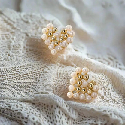 Micro Pearl Heart Studs