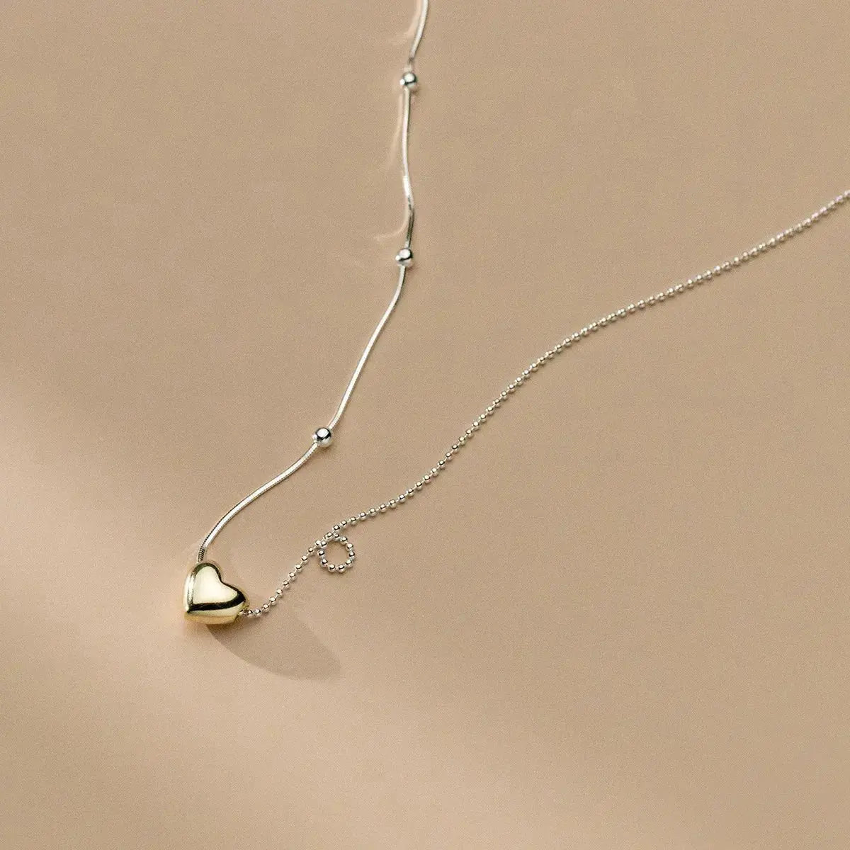 Mixed Metal Gold Heart on Beaded Round Dainty Necklace shop name