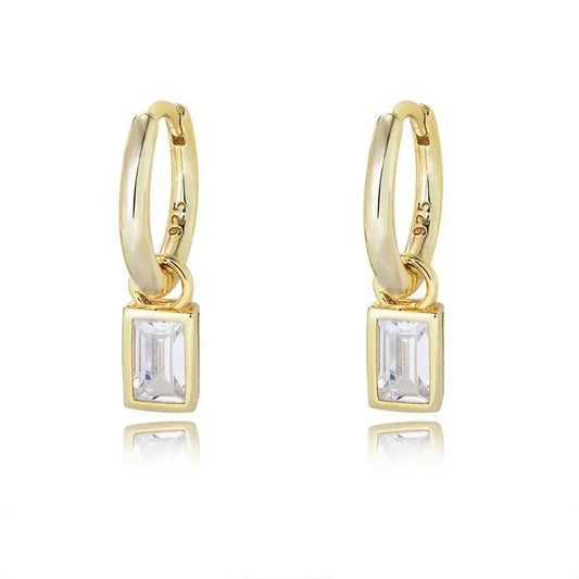 Modern Elegant Rectangular Crystal Hoop Earrings