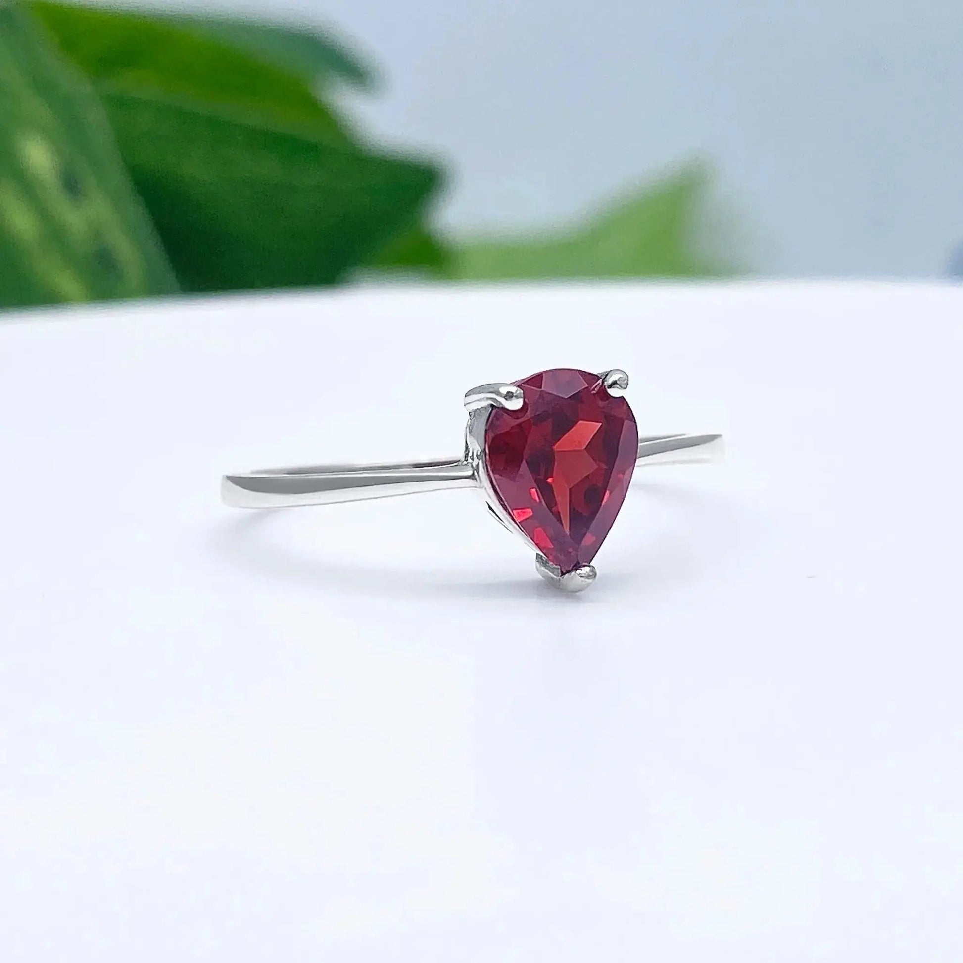 Natural Red Garnet Pear Cut Silver Ring shop name