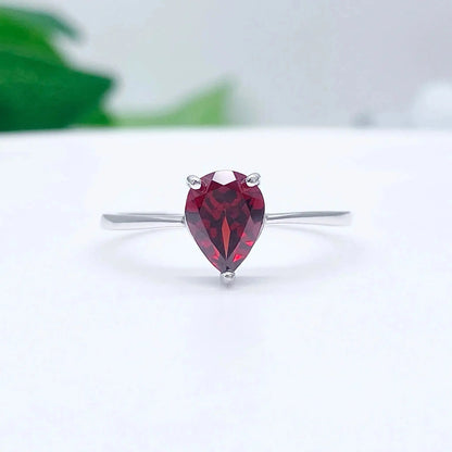 Natural Red Garnet Pear Cut Silver Ring shop name