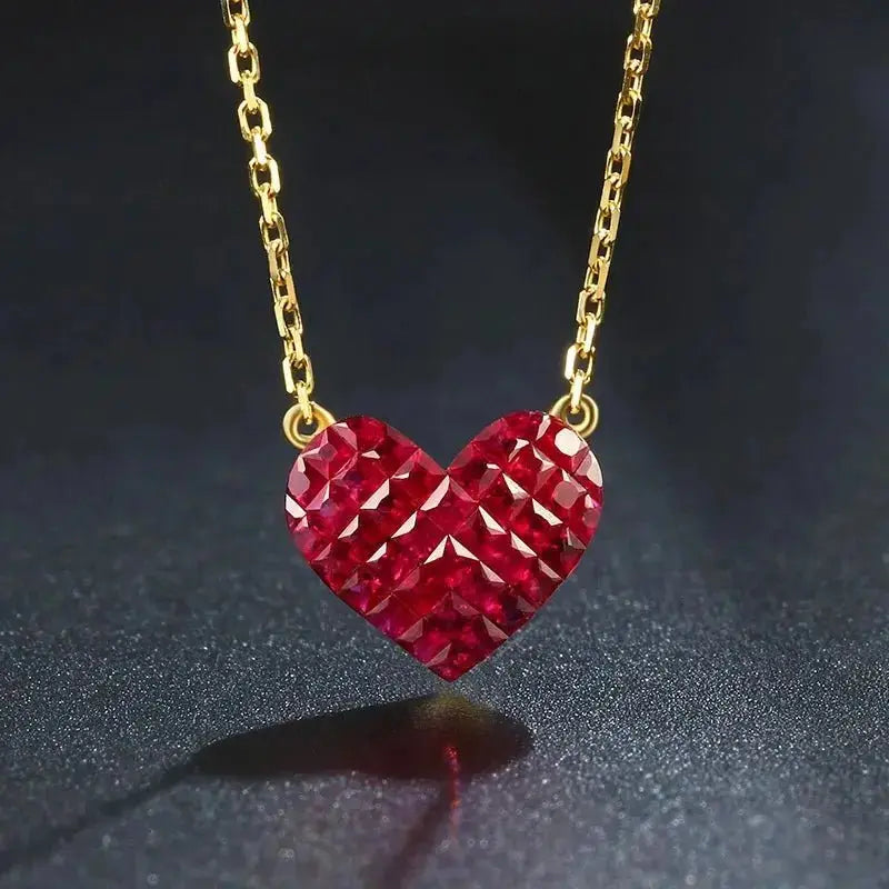 Natural Ruby 0.8 Ct Heart Pendant 18K Solid Gold Necklace shop name