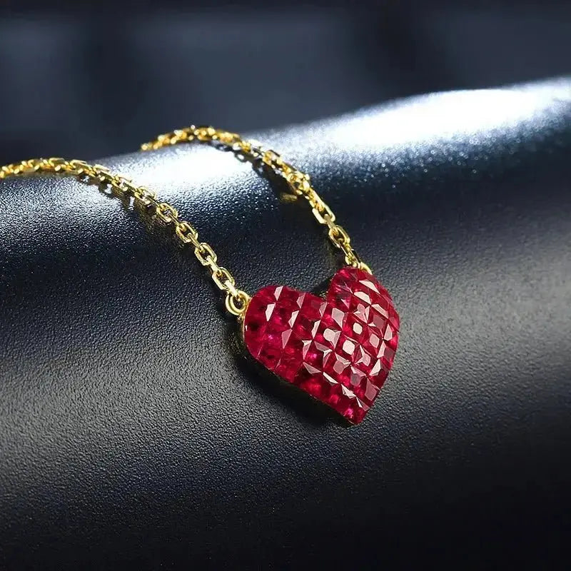 Natural Ruby 0.8 Ct Heart Pendant 18K Solid Gold Necklace shop name