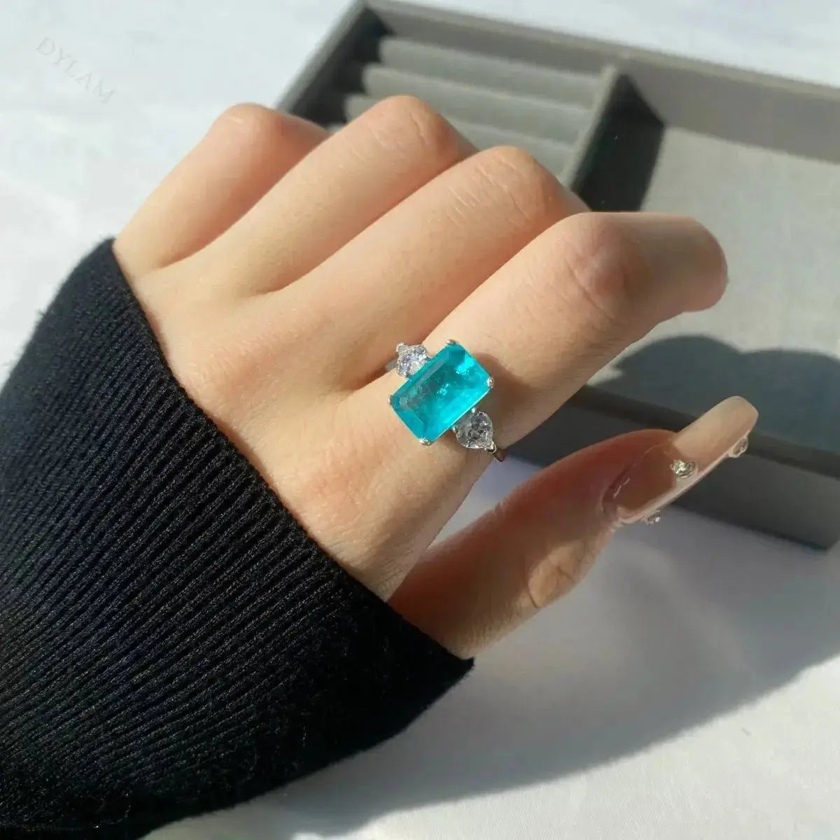 Paraiba Tourmaline Baguette Statement Silver Ring shop name