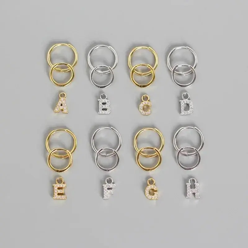 Pave Letter Huggie Earrings shop name