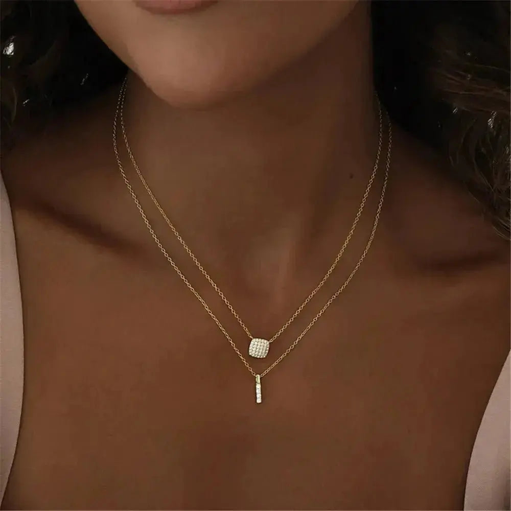 Pave Square Dazzling Dainty Necklace