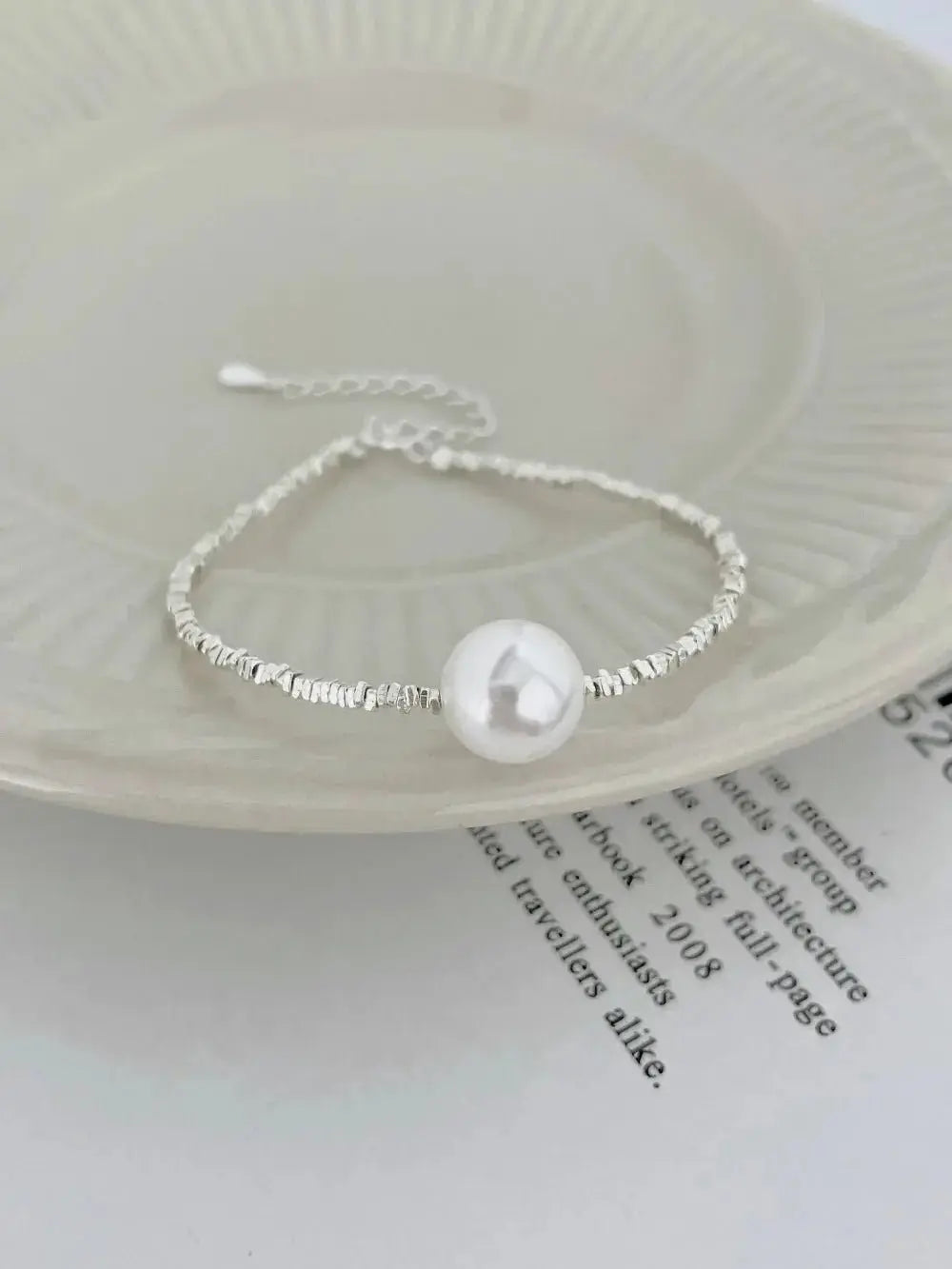 Pearl and Broken Silver Chain Bracelet