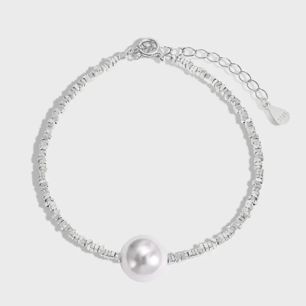 Pearl and Broken Silver Chain Bracelet