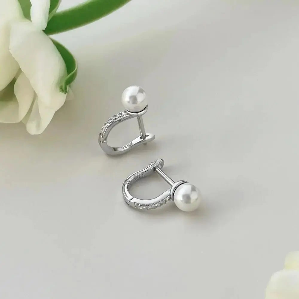 Pearl and Silver English Lock Hoop Earrings shop name