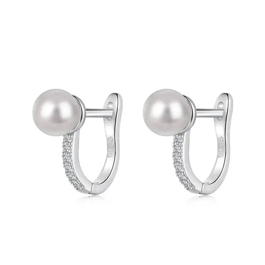 Pearl and Silver English Lock Hoop Earrings