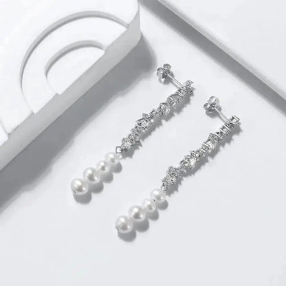 Pearl Silver Drop Stud Earrings shop name