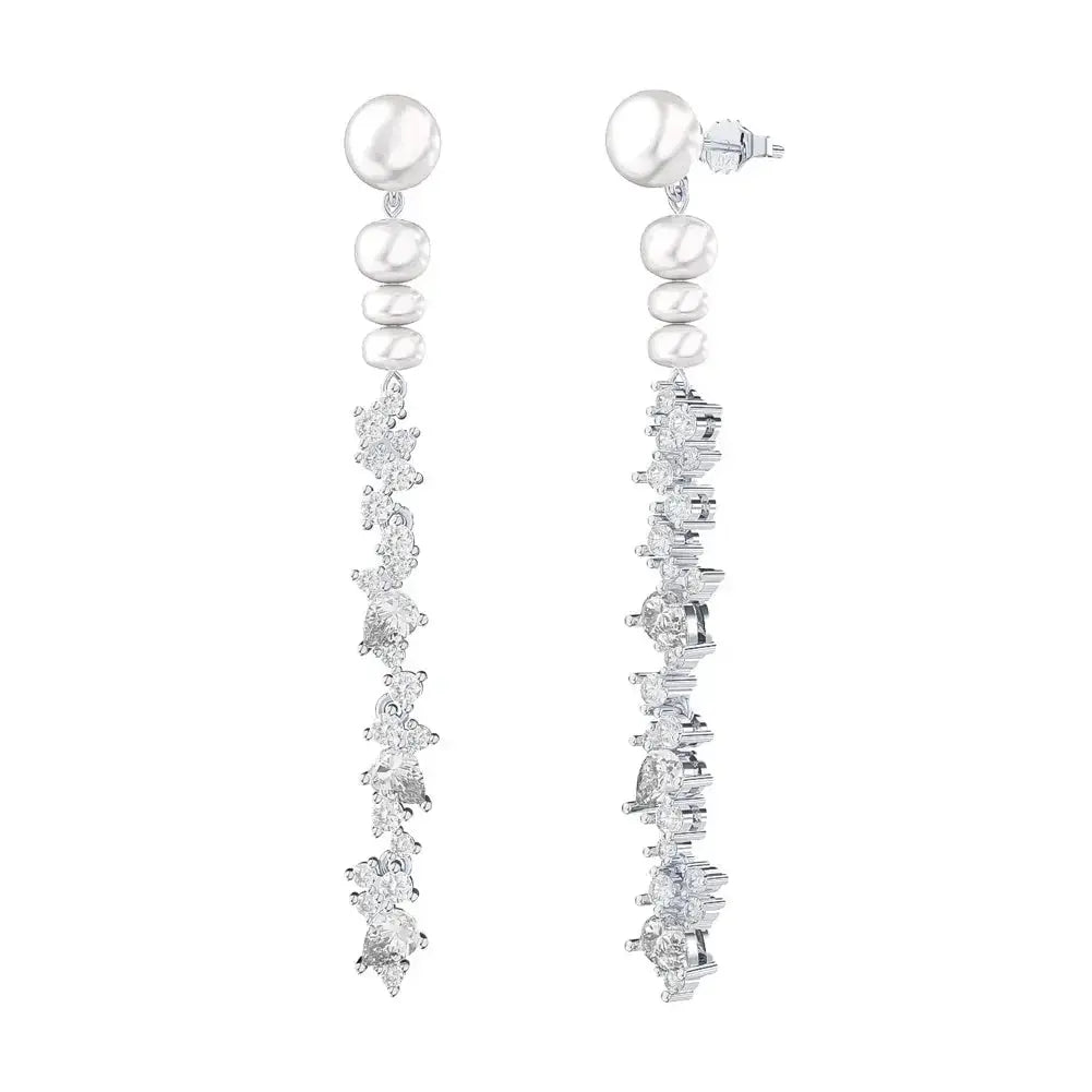 Pearl Silver Luxury Long Drop Stud Earrings shop name