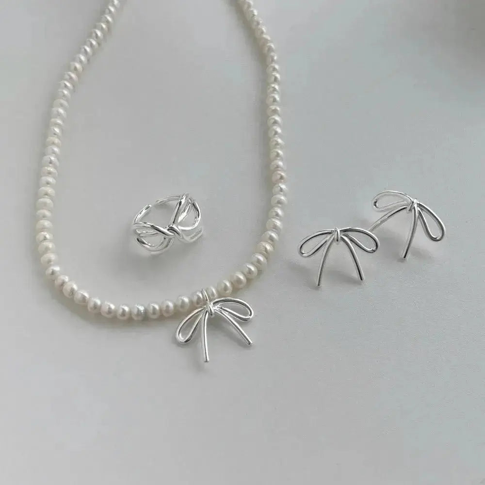 Set of Three - Pearls and Silver Bows shop name