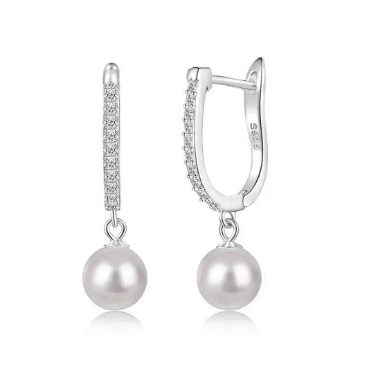 Silver Drop Pearl and Shiny Drop Earrings