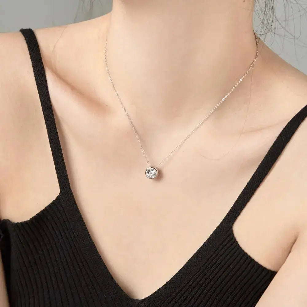 Silver Rhodium Plated Solitaire Pendant Necklace