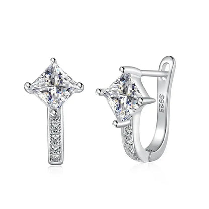 Silver Square UP Princess English Clasp Earrings shop name