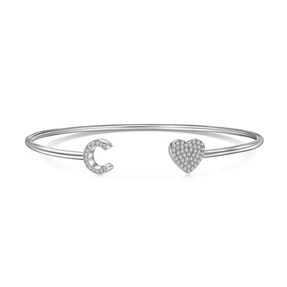 Solid Silver Pave Letter Open Bangle