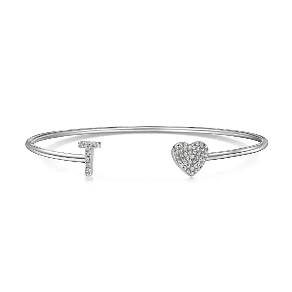 Solid Silver Pave Letter Open Bangle