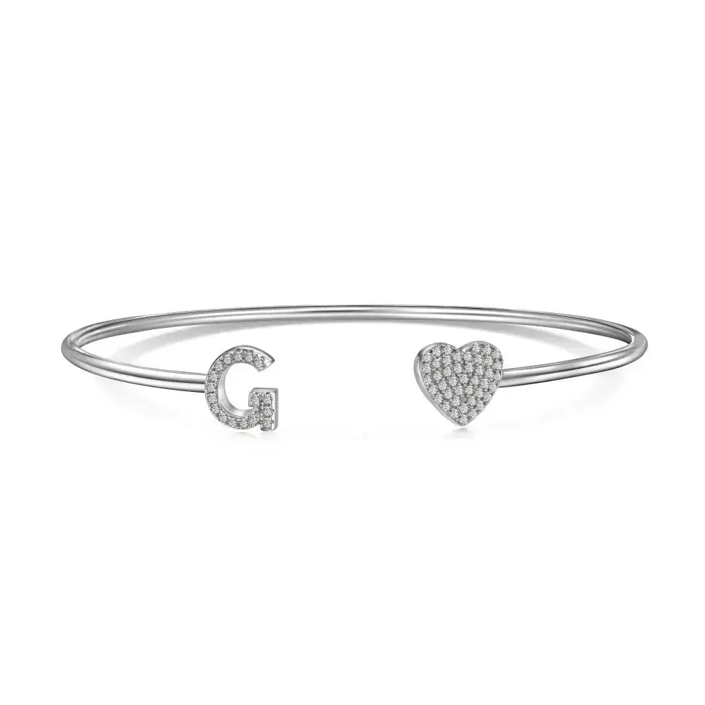 Solid Silver Pave Letter Open Bangle