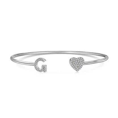 Solid Silver Pave Letter Open Bangle