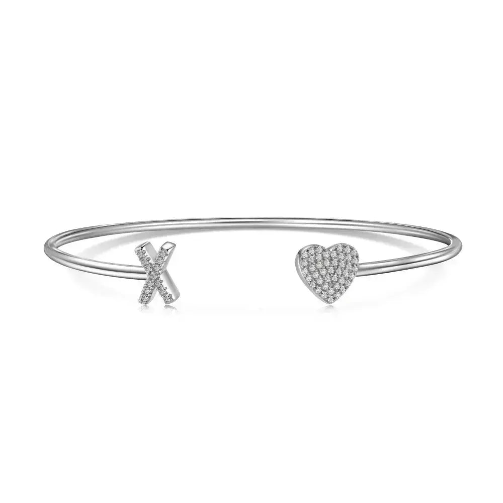 Solid Silver Pave Letter Open Bangle