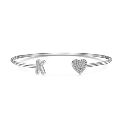 Solid Silver Pave Letter Open Bangle