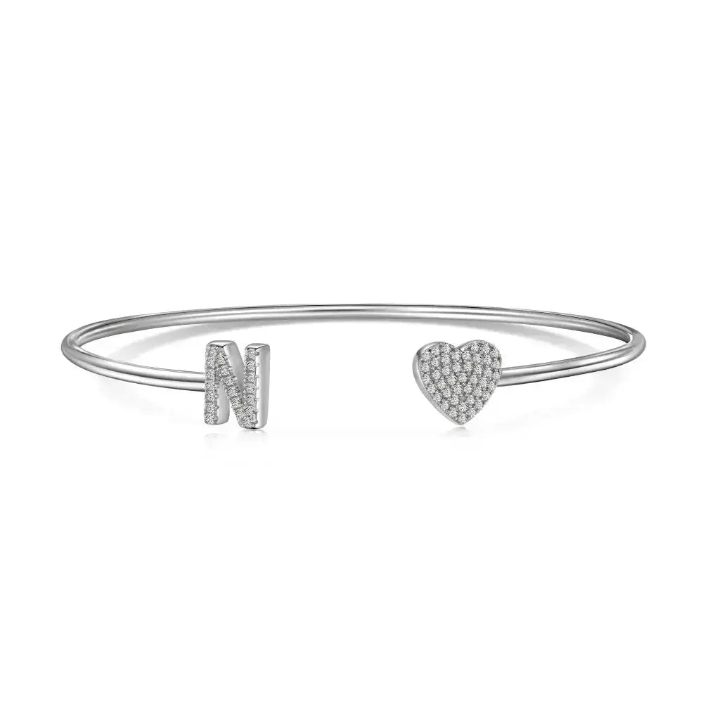 Solid Silver Pave Letter Open Bangle