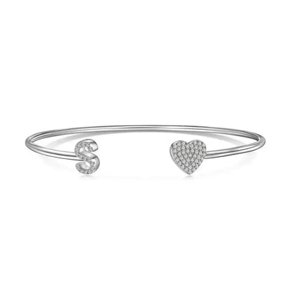 Solid Silver Pave Letter Open Bangle