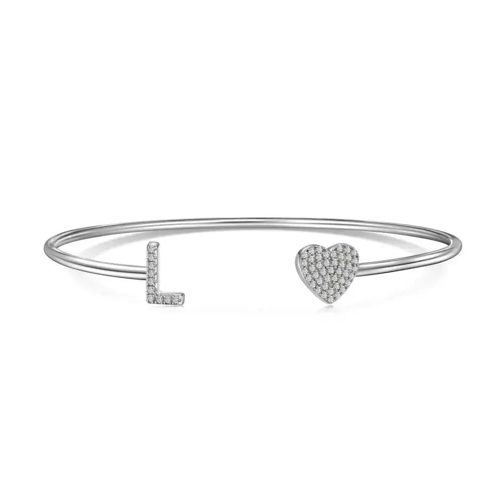 Solid Silver Pave Letter Open Bangle