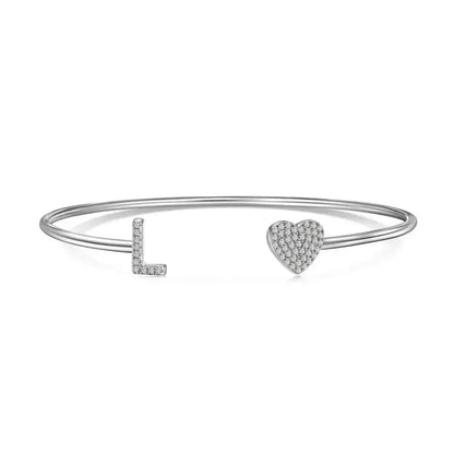 Solid Silver Pave Letter Open Bangle