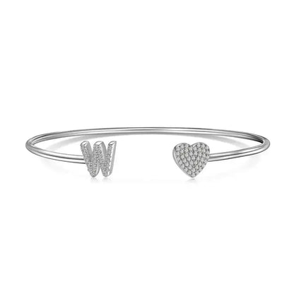 Solid Silver Pave Letter Open Bangle