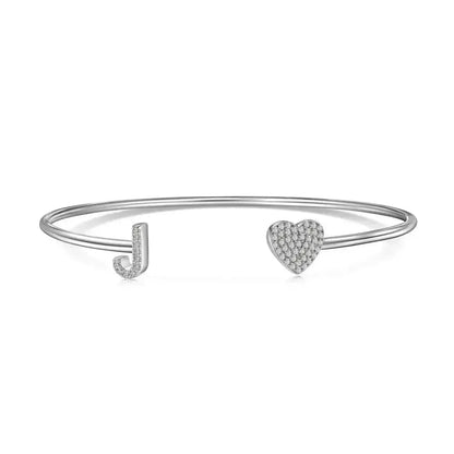 Solid Silver Pave Letter Open Bangle