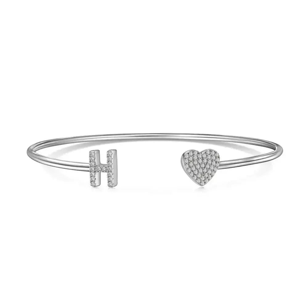 Solid Silver Pave Letter Open Bangle