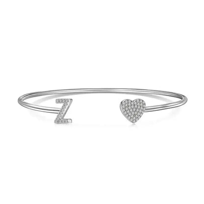 Solid Silver Pave Letter Open Bangle