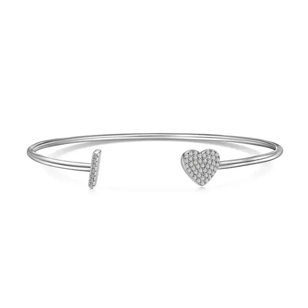 Solid Silver Pave Letter Open Bangle