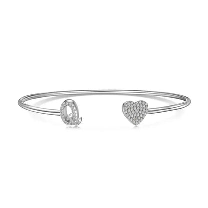 Solid Silver Pave Letter Open Bangle