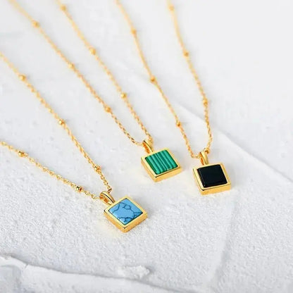 Square Agate Gold pendant necklaces for women