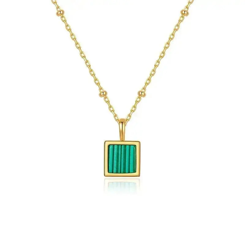 square agate turquoise malachite pendant 18K gold plated necklace